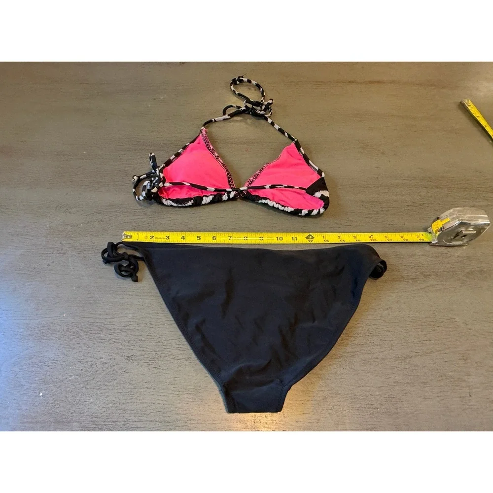 Old Navy Xhilaration Bikini Set Large Zebra Print Triangle Top Black Side Tie